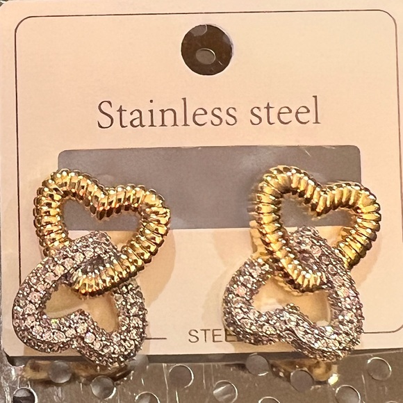 Double Hearts Studs with Crystals - Picture 6 of 8